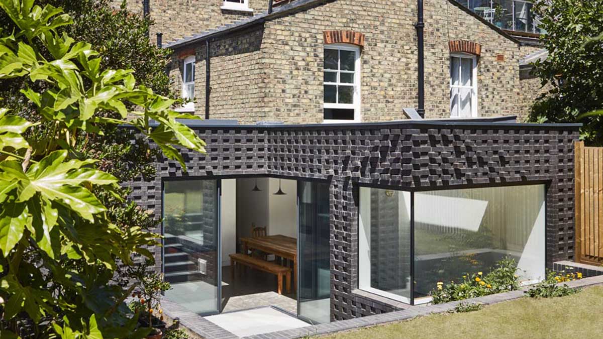 textured brickwork in Ketley staffordshire blue at a residential extension on a Crouch End house